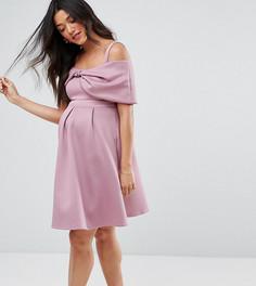 Короткое приталенное платье с открытыми плечами ASOS Maternity - Фиолетовый