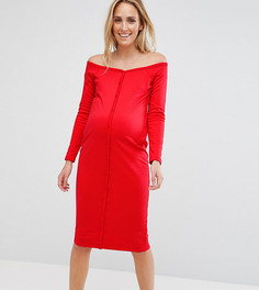 Облегающее платье миди с вырезом сердечком и пуговицами ASOS Maternity - Красный