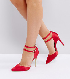 Атласные туфли на каблуке для широкой стопы из двух частей New Look - Красный