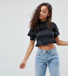 Кроп-топ в горошек с оборками ASOS PETITE - Мульти