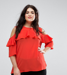 Блузка с оборками и вырезами на плечах Lovedrobe Scarlet - Красный