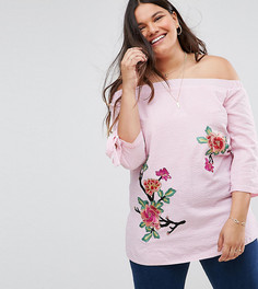 Блузка в полоску с открытыми плечами и цветочным узором Lovedrobe - Мульти
