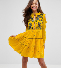 Свободное бархатное платье с цветочной вышивкой Frock And Frill Petite - Желтый
