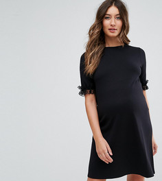Платье-футболка из понте с кружевными оборками на рукавах ASOS Maternity - Черный