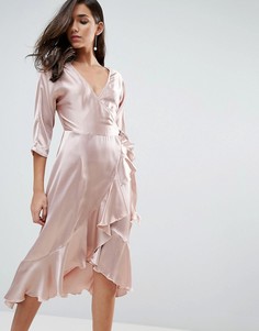Платье миди с запахом и оборками ASOS - Розовый