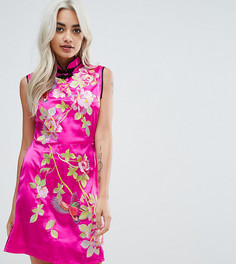 Атласное платье мини с восточным принтом ASOS PETITE - Розовый