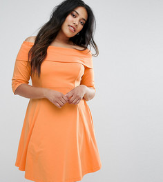 Приталенное платье мини с вырезом лодочкой и рукавами 3/4 ASOS CURVE - Оранжевый