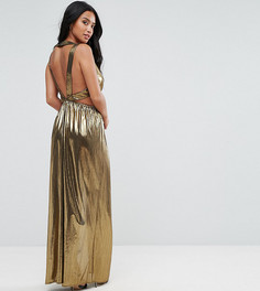 Платье макси с V-образным вырезом и плиссированными вставками на спине TFNC Petite - Золотой