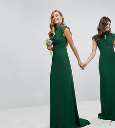 Облегающее шифоновое платье макси с расклешенными рукавами TFNC Tall WEDDING - Зеленый