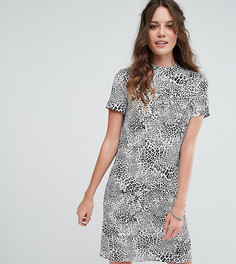 Платье А-силуэта с вырезом под горло и черно-белым леопардовым принтом Glamorous Tall - Серый