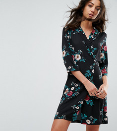 Чайное платье с цветочным принтом и запахом Glamorous Tall - Черный