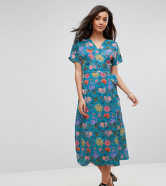 Чайное платье с запахом и цветочным принтом Glamorous Tall - Синий