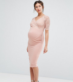 Кружевное облегающее платье миди с запахом ASOS Maternity NURSING - Розовый