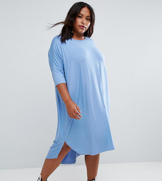 Свободное платье-футболка с закругленным низом ASOS CURVE - Синий