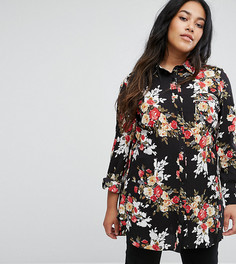 Длинная рубашка с цветочным принтом Rage Plus - Черный