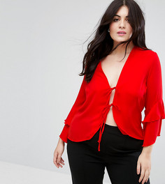 Блузка с завязками спереди и оборками на рукавах John Zack Plus - Розовый