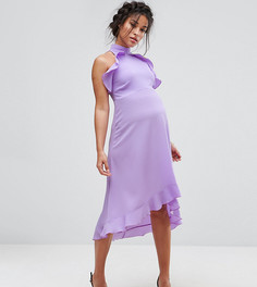 Платье миди с высоким воротом и оборками Queen Bee - Фиолетовый