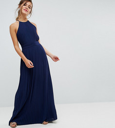 Плиссированное платье макси с высоким воротом TFNC Petite WEDDING - Темно-синий