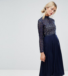 Кружевное плиссированное платье миди Little Mistress Premium - Темно-синий