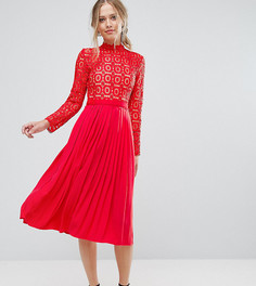 Кружевное плиссированное платье миди Little Mistress Premium - Красный