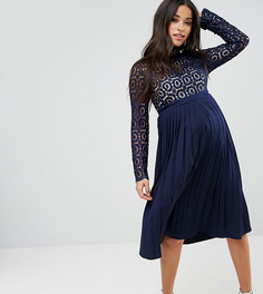 Кружевное платье миди с плиссировкой Little Mistress Maternity Premium - Темно-синий