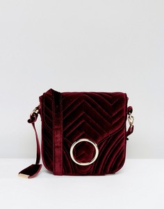 Стеганая бархатная сумка через плечо с кольцом Glamorous - Красный