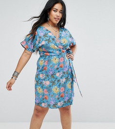 Чайное платье с запахом и цветочным рисунком Alice & You - Синий