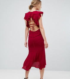 Платье миди со шнуровкой на спине и оборками Hope & Ivy - Красный