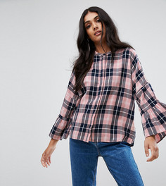 Топ в клетку с оборками на рукавах Noisy May Tall - Розовый