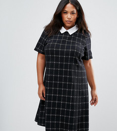 Короткое приталенное платье в клетку с контрастным воротником Junarose - Мульти