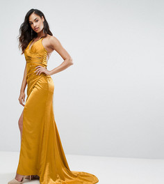 Драпированное атласное платье макси со шнуровкой на спине Bariano - Золотой