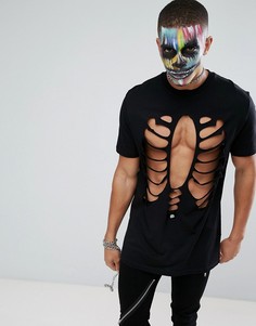Черная футболка с вырезами в форме ребер ASOS Halloween - Черный
