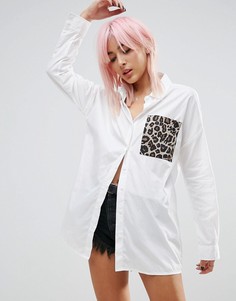 Рубашка с леопардовым принтом на кармане Noisy May - Белый