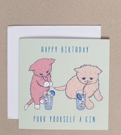 Эксклюзивная открытка на день рождения с надписью Purr Yourself a Gin Central 23 - Мульти