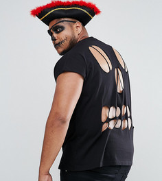 Черная свободная футболка без рукавов с черепом на спине ASOS PLUS Halloween - Черный
