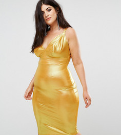 Облегающее платье миди на бретелях Club L Plus - Желтый