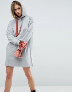 Платье-худи с бархатными манжетами и завязкой ASOS - Серый