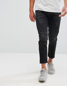 Укороченные зауженные джинсы с рваной отделкой Selected Homme - Черный