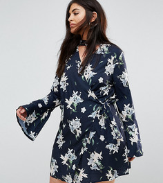 Платье с расклешенными рукавами и цветочным принтом Missguided Plus - Темно-синий