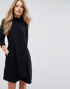 Платье с запахом на юбке и коротким рукавом Closet London - Черный