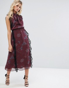 Платье миди из жатого шифона с принтом и завязкой Stevie May - Мульти