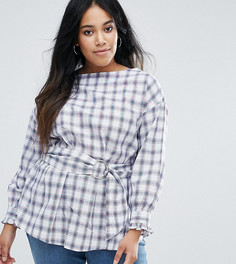 Топ в клетку с поясом New Look Plus - Белый