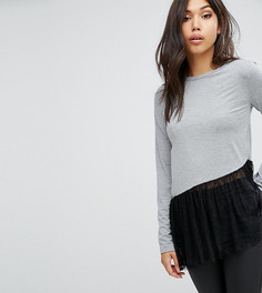 Лонгслив с сетчатым краем PrettyLittleThing - Серый