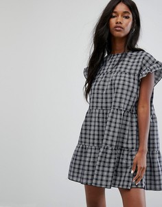 Свободное платье мини в клетку PrettyLittleThing - Темно-синий