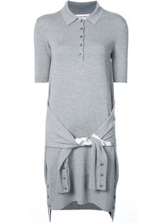 2-IN-1 CARDIGAN POLO DRESS IN LIGHT GREY FINE MERINO WOOL Thom Browne