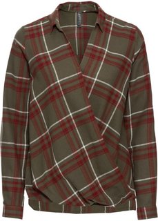 Клетчатая блузка (темно-оливковый в клетку) Bonprix