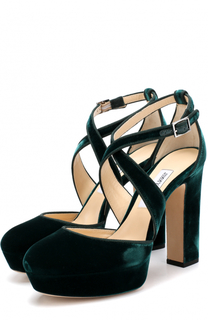 Бархатные туфли Joyce 120 на устойчивом каблуке Jimmy Choo
