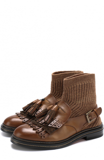 Кожаные ботинки с вязаной вставкой Santoni
