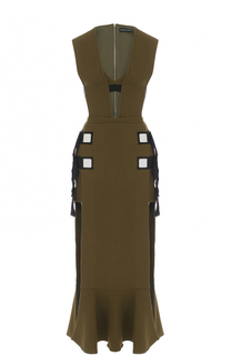 Платье-миди с высоким разрезом и V-образным вырезом David Koma