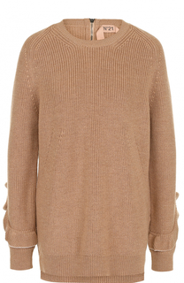 Шерстяной пуловер с круглым вырезом и оборками No. 21